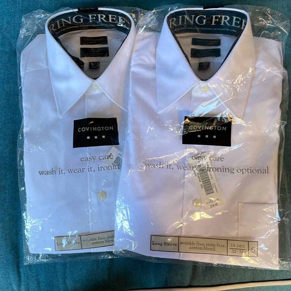 NWT Covington White Easy Care Dress Shirts - Set of 2